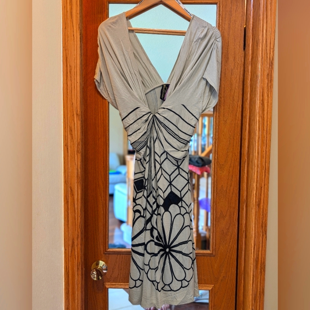 Ringspun Beige Geometric Flower Print Dress